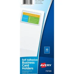Avery Self-Adhesive Business Card Holders, Holds 2" x 3.5" Cards, Clear, Top Loading, 10/Pack (73720) New