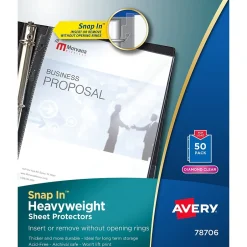 Avery Snap-In Heavyweight Sheet Protectors, 8-1/2" x 11", Diamond Clear, 50/Box (78706)