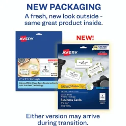 Outlet Sure Feed Business Cards, 2" x 3.5", Glossy White, 8 Cards/Sheet, 20 Sheets/Pack, 160 Cards/Pack (8801) Business Cards