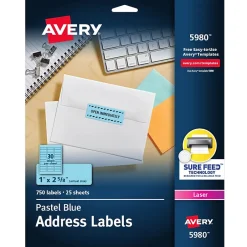 Avery Sure Feed Laser Address Labels, 1" x 2 5/8", , 750 Labels/Pack (5980)* Address Labels