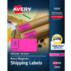 Avery Sure Feed Laser Shipping Labels, 2"x 4", Neon Magenta, 1,000 Labels/Box (5974)* Shipping Labels