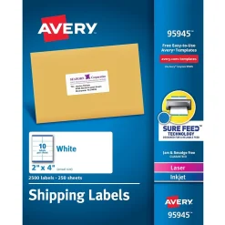 Avery Sure Feed Laser/Inkjet Shipping Labels, 2" x 4", Matte White, 2,500 Labels/Box (95945)* Shipping Labels