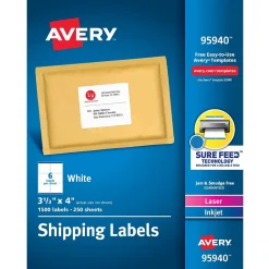 Avery Sure Feed Laser/Inkjet Shipping Labels, 3-1/3" x 4", White, 1,500 Labels/Box (95940)* Shipping Labels