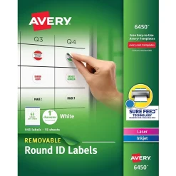 Avery Sure Feed Laser/Inkjet Multipurpose Labels, 1" Dia, White, 945 Labels/Pack (6450) Best