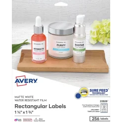 Avery Sure Feed Laser/Inkjet Durable Labels, 1.25" x 1.75", White, 256 Labels/Pack (22828) Outlet