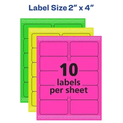 Avery Sure Feed Laser/Inkjet ID Labels, 2 x 4, Assorted Neon, 120 Labels/Pack (6481) Online