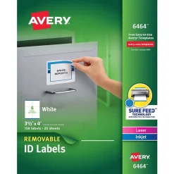 Avery Sure Feed Laser/Inkjet ID Labels, 3-1/3" x 4", White, 150 Labels/Pack (6464) Best