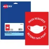 Social Distance Signage<Avery Surface Safe "Mask Required Beyond This Point" Preprinted Wall Decals, 7" x 10", Red/White, 5 Pack (83177)