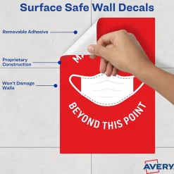 Social Distance Signage<Avery Surface Safe "Mask Required Beyond This Point" Preprinted Wall Decals, 7" x 10", Red/White, 5 Pack (83177)