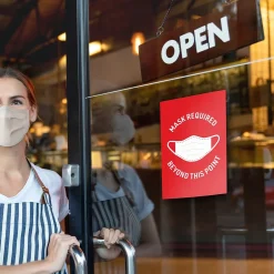 Social Distance Signage<Avery Surface Safe "Mask Required Beyond This Point" Preprinted Wall Decals, 7" x 10", Red/White, 5 Pack (83177)