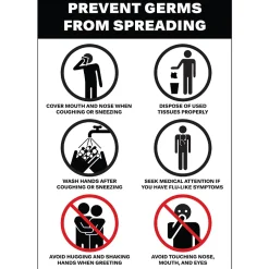 Social Distance Signage<Avery Surface Safe "Prevent Germs from Spreading" Preprinted Wall Decals, 7" x 10", White/Black, 5/Pack (83174)