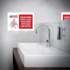 Social Distance Signage<Avery Surface Safe "Wash Hands" Preprinted Wall Decals, 7" x 10", White/Red, 5/Pack (83175)