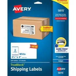 Avery TrueBlock Inkjet Shipping Labels, 2-1/2" x 4", White, 200 Labels/Pack (5815)* Shipping Labels