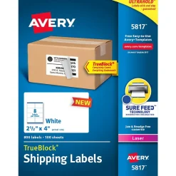 Avery TrueBlock Laser Shipping Labels, 2-1/2" x 4", White, 800 Labels/Box (5817)* Shipping Labels