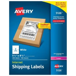 Avery TrueBlock Laser Shipping Labels, 5-1/2" x 8-1/2", White, 200 Labels/Box (5126)* Shipping Labels
