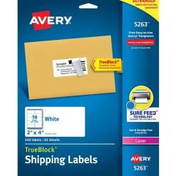 Avery TrueBlock Laser Shipping Labels, 2" x 4", White, 250 Labels/Pack (5263)* Shipping Labels