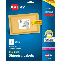Avery TrueBlock Laser Shipping Labels, 3-1/3" x 4", White, 150 Labels/Pack (5264)* Shipping Labels