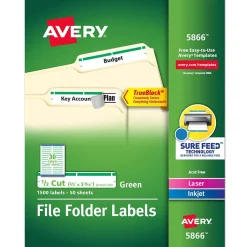 Avery TrueBlock Laser/Inkjet File Folder Labels, 2/3" x 3-7/16", White/, 1,500 Labels/Pack (5866) Green