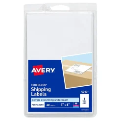 Avery TrueBlock Laser/Inkjet Shipping Labels, 4" x 6", White, 20 Labels/Pack (5292)* Shipping Labels