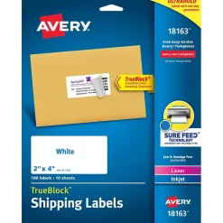 Avery TrueBlock Shipping Labels, 2" x 4", White, 100 Labels/Pack (18163)* Shipping Labels