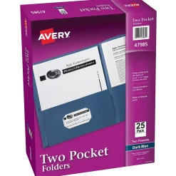Avery Two-Pocket Folders, Dark Blue, 25/Box (47985) New