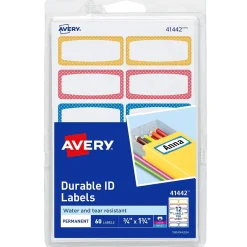 Avery Water-Resistant Laser/Inkjet ID Labels on 4" x 6" Sheets, 3/4" x 1-3/4", Assorted Border Colors, 60 Labels/Pack (41442) Hot