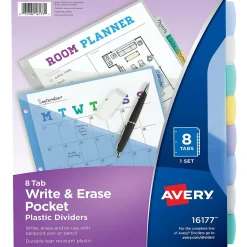 Avery Write & Erase Pocket Plastic Dividers, 8 Tabs, Multicolor (16177) New
