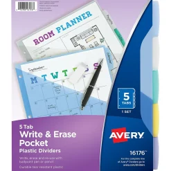Avery Write & Erase Pocket Plastic Dividers, 5 Tabs, Multicolor (16176) Discount