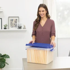 Bankers Box® Bankers Box Heavy-Duty Latch Lid Plastic File Box, Letter Size, Blue/Clear, Each (86101)