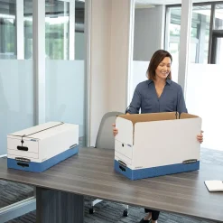 Bankers Box® Bankers Box Liberty Heavy-Duty Corrugated File Storage Boxes, String & Button, Letter Size, White/Blue, 12/Carton (00011) Clearance