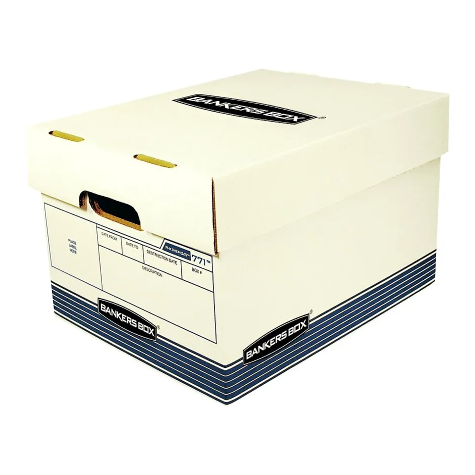 Bankers Box® Bankers Box R-Kive O/S Heavy-Duty FastFold, File Storage Boxes, Lift-Off Lid, Letter/Legal Size, White/Blue, 20/BL (0077103)