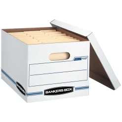 Bankers Box® Bankers Box Stor/File 60% Recycled Corrugated File Box Lift Off Lid, Letter/Legal Size, White/Blue, 20/Pack (0070333) New