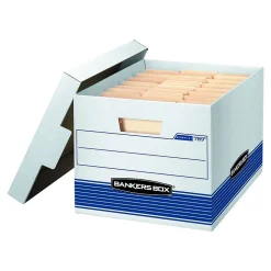 Bankers Box® Bankers Box Stor/File™ Medium-Duty FastFold File Storage Boxes, Lift-Off Lid, Letter/Legal Size, White/Blue, 12/Carton (00789) Best