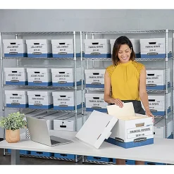 Bankers Box® Bankers Box Stor/File™ Medium-Duty FastFold File Storage Boxes, Lift-Off Lid, Letter/Legal Size, White/Blue, 12/Carton (00789) Best