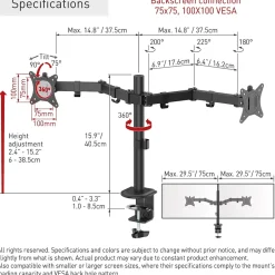 Barkan Adjustable Dual Arms, Up to 32