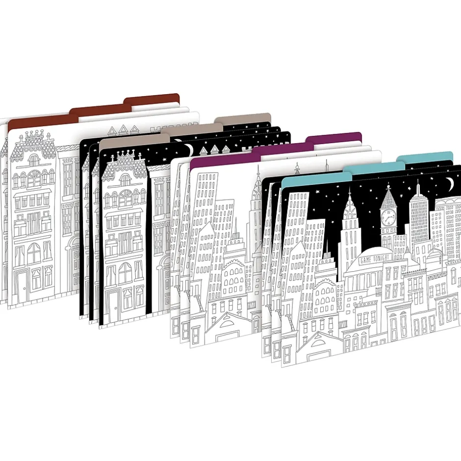 Barker Creek Color Me! Folder & Pocket Set, 1/3-Cut Tab, Letter Size, Cityscapes, 42/Set (4414) New
