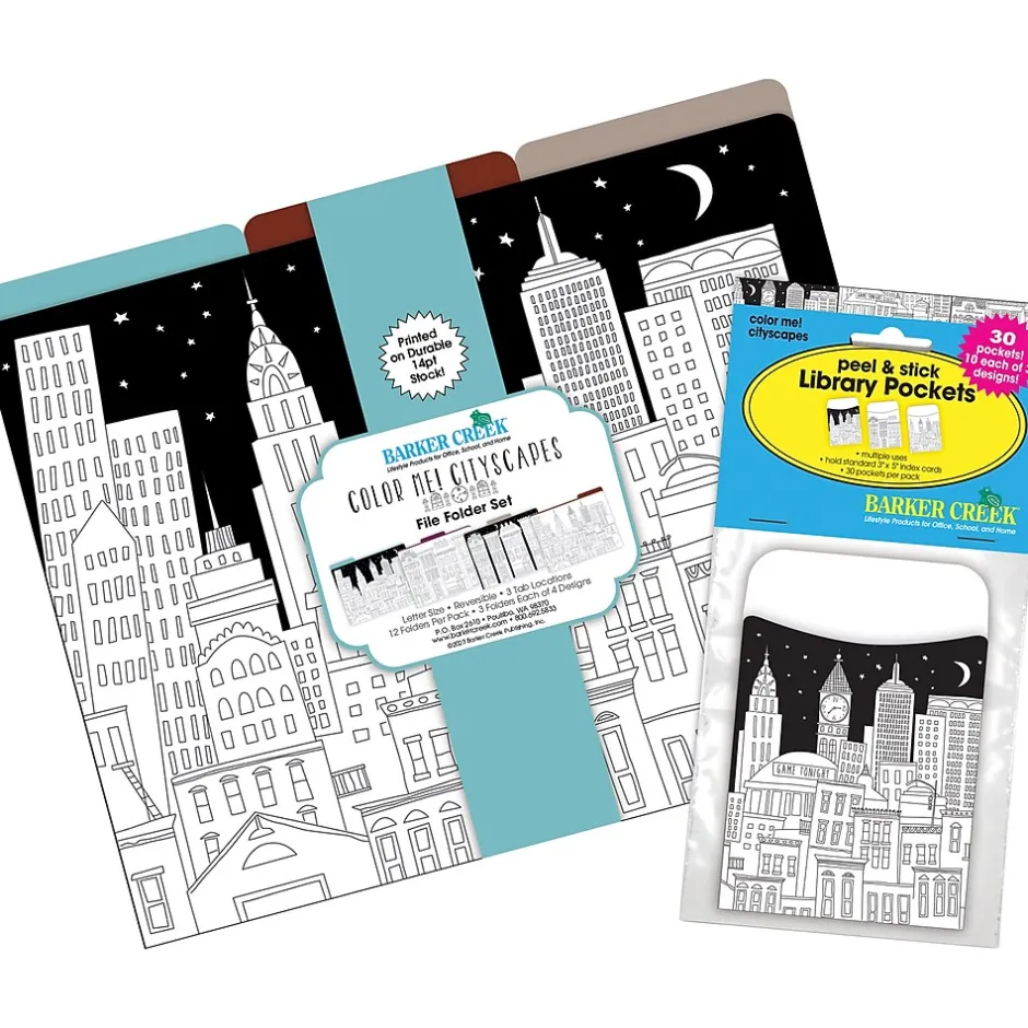 Barker Creek Color Me! Folder & Pocket Set, 1/3-Cut Tab, Letter Size, Cityscapes, 42/Set (4414) New