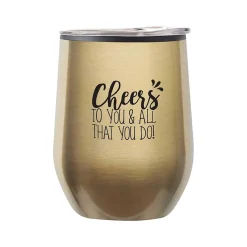 Baudville Cheers! Cheers to You Wine Tumbler, Gold Metallic, 12 oz., 10/Pack (79956A)