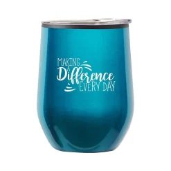 Baudville Cheers! Making a Difference Wine Tumbler, Blue Metallic, 12 oz., 10/Pack (79955A)