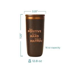 Baudville Cosmic Copper Stay Positive & Work Hard Coffee Tumbler, Brown/Copper, 16 Oz. (93548)