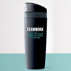 Baudville "Teamwork, Achieving More When We Work Together" Plastic Double Wall Insulated, 16 oz., 2/Pack (1393269P231)