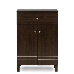 Discount Felda 35" High Wood Shoe Cabinet with Three Shelves, Dark Brown (2633-6497-STPL) Storage Cabinets
