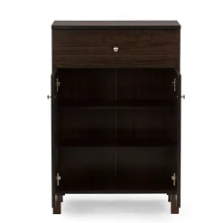 Discount Felda 35" High Wood Shoe Cabinet with Three Shelves, Dark Brown (2633-6497-STPL) Storage Cabinets