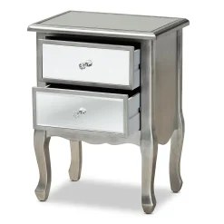 Online Leonie 24.21" High 2-Drawer Nightstand, Silver and Mirror (162-10266-HiT) Storage Cabinets