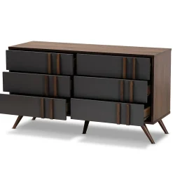Online Naoki 25.6" High 6-Drawer Dresser, Grey and Walnut (168-10930-HiT) Storage Cabinets