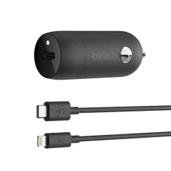 Belkin BOOST CHARGE USB-C to Lightning Cable Car Charger for Multiple Brands, Black (F7U099bt04-BLK)