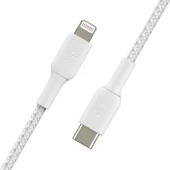 Power Cables<Belkin 3.3-ft BOOST CHARGE Braided USB-C to Lightning Cable for iPad/iPhone/iPod (M/M), White (CAA004bt1MWH)
