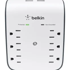 Surge Protectors & Power Strips<Belkin SurgePlus 6 Outlet Home/Office, 900 Joules, White (BLKBSV602TT)