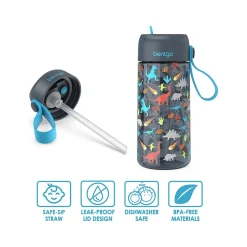 Water Bottles<bentgo Kids Dinosaur Plastic Water Bottle, 15 oz. (BGKDCP1-DNO)