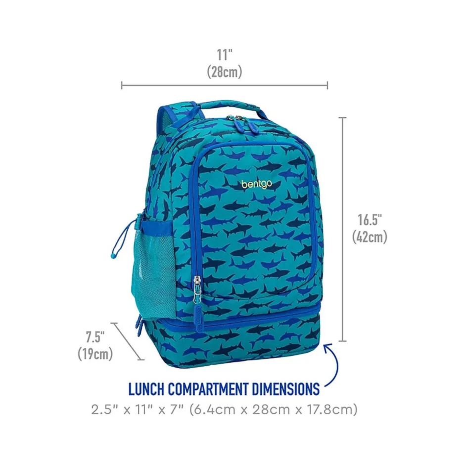 bentgo Kids Prints Sharks Backpack with Lunch Box, Blue (BGBKPAK-SHK)